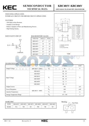 KRC401V datasheet - EPITAXIAL PLANAR NPN TRANSISTOR