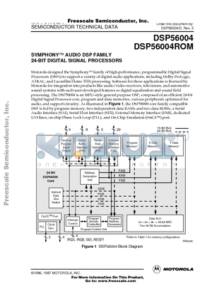 DSP56004FJ66 datasheet - SYMPHONY AUDIO DSP FAMILY 24-BIT DIGITAL SIGNAL PROCESSORS