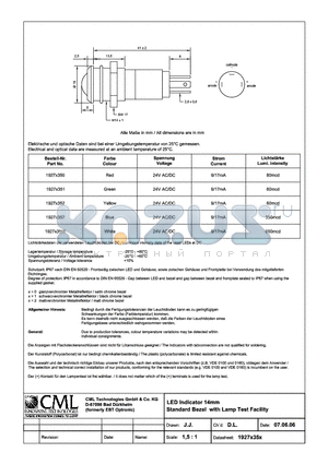 1927X35W datasheet - LED Indicator 14mm Standard Bezel Lamp Test Facility