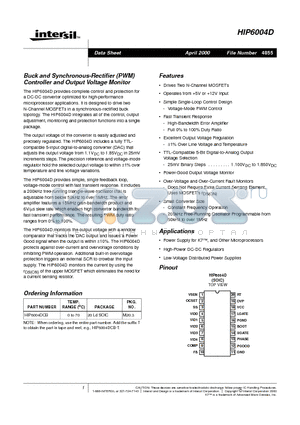 HIP6004DCB datasheet - Buck and Synchronous-Rectifier PWM Controller and Output Voltage Monitor