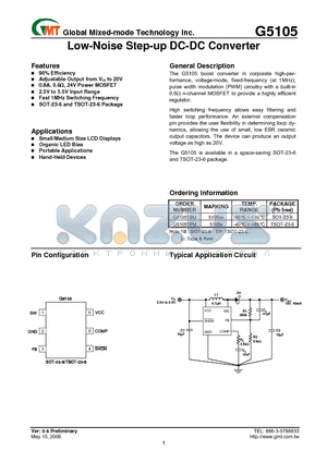 G5105 datasheet - Low-Noise Step-up DC-DC Converter