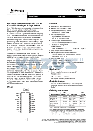 HIP6004ECBZ datasheet - Buck and Synchronous-Rectifier (PWM) Controller and Output Voltage Monitor