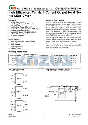 G5117 datasheet - High Efficiency, Constant Current Output for 4 Series LEDs Driver