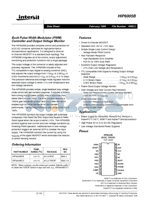 HIP6005BCB datasheet - Buck Pulse-Width Modulator (PWM) Controller and Output Voltage Monitor