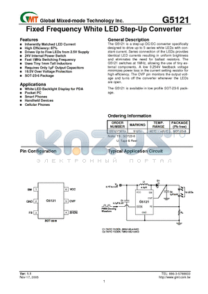 G5121 datasheet - Fixed Frequency White LED Step-Up Converter