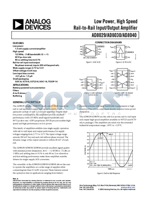 AD8029AR datasheet - Low Power, High Speed Rail-to-Rail Input/Output Amplifier