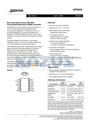 HIP6006CBZ datasheet - Buck and Synchronous-Rectifier Pulse-Width Modulator (PWM) Controller