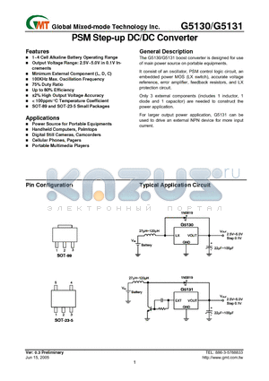 G5130-25T21U datasheet - PSM Step-up DC/DC Converter