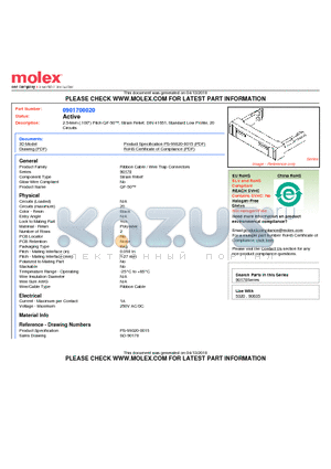 90170-0020 datasheet - 2.54mm (.100) Pitch QF-50, Strain Relief, DIN 41651, Standard Low Profile, 20 Circuits