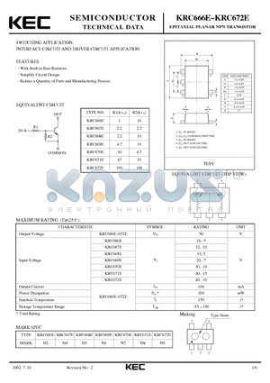 KRC668E datasheet - EPITAXIAL PLANAR NPN TRANSISTOR (SWITCHING, INTERFACE CIRCUIT AND DRIVER CIRCUIT)