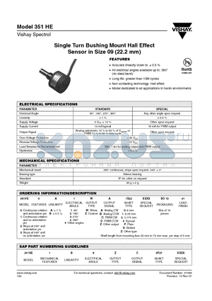 351HE2A4WD datasheet - Single Turn Bushing Mount Hall Effect Sensor in Size 09 (22.2 mm)