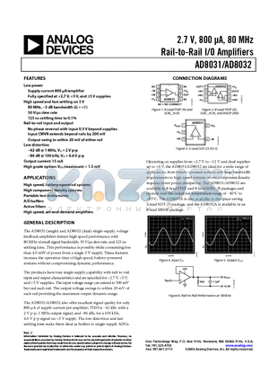 AD8031BR-REEL7 datasheet - 2.7 V, 800 lA, 80 MHz Rail-to-Rail I/O Amplifiers