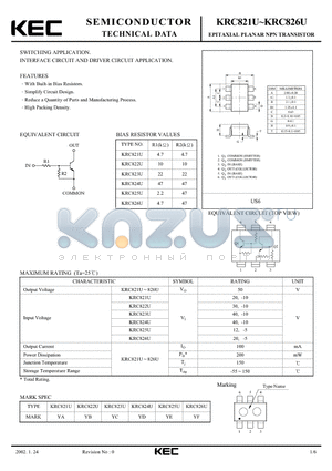 KRC823U datasheet - EPITAXIAL PLANAR NPN TRANSISTOR (SWITCHING, INTERFACE CIRCUIT AND DRIVER CIRCUIT)