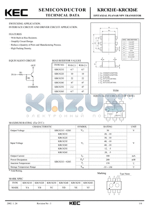 KRC824E datasheet - EPITAXIAL PLANAR NPN TRANSISTOR (SWITCHING, INTERFACE CIRCUIT AND DRIVER CIRCUIT)