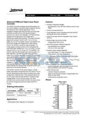 HIP6021 datasheet - Advanced PWM and Triple Linear Power Controller