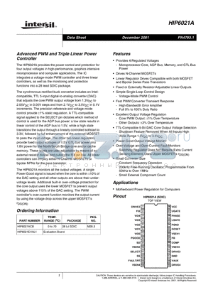 HIP6021A datasheet - Advanced PWM and Triple Linear Power Controller
