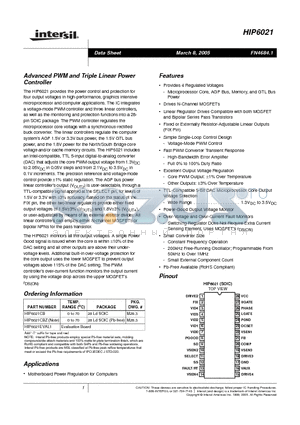 HIP6021CB datasheet - Advanced PWM and Triple Linear Power Controller