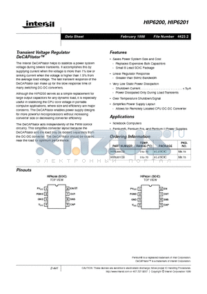 HIP6201CB datasheet - Transient Voltage Regulator DeCAPitator
