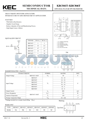 KRC844T datasheet - EPITAXIAL PLANAR NPN TRANSISTOR (HIGH CURRENT SWITCHING, INTERFACE CIRCUIT AND DRIVER CIRCUIT)