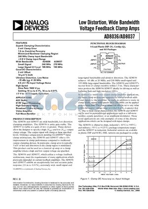 AD8036AN datasheet - Low Distortion, Wide Bandwidth Voltage Feedback Clamp Amps