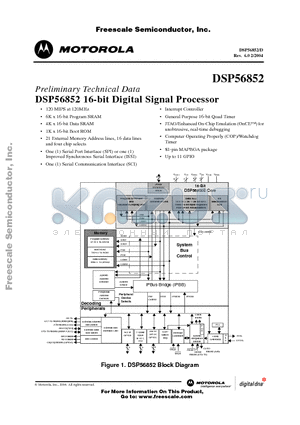 DSP56852VF120 datasheet - DSP56852 16-bit Digital Signal Processor