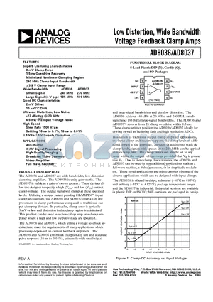 AD8036AR-REEL7 datasheet - Low Distortion, Wide Bandwidth Voltage Feedback Clamp Amps