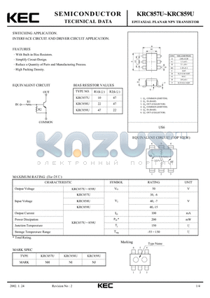 KRC857U datasheet - EPITAXIAL PLANAR NPN TRANSISTOR (SWITCHING, INTERFACE CIRCUIT AND DRIVER CIRCUIT)