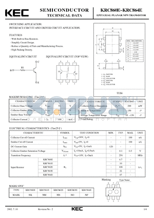 KRC864E datasheet - EPITAXIAL PLANAR NPN TRANSISTOR (SWITCHING, INTERFACE CIRCUIT AND DRIVER CIRCUIT)