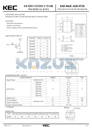KRC867E datasheet - EPITAXIAL PLANAR NPN TRANSISTOR (SWITCHING, INTERFACE CIRCUIT AND DRIVER CIRCUIT)