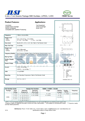 ISM98-2158BH-125.000 datasheet - 5 mm x 7 mm Ceramic Package SMD Oscillator, LVPECL / LVDS
