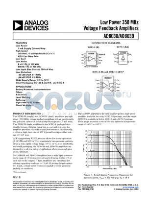 AD8038AR-REEL datasheet - Low Power 350 MHz Voltage Feedback Amplifiers