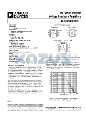 AD8038AR-REEL datasheet - Low Power 350 MHz Voltage Feedback Amplifiers