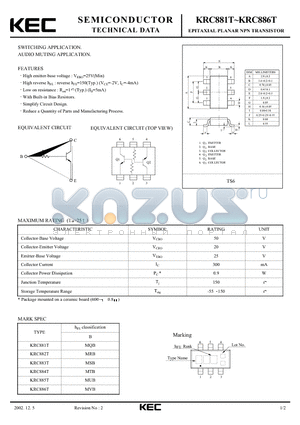 KRC883T datasheet - EPITAXIAL PLANAR NPN TRANSISTOR (SWITCHING, AUDIO MUTING)