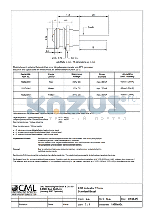 192DX000 datasheet - LED Indicator 12mm Standard Bezel