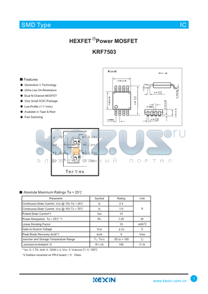 KRF7503 datasheet - HEXFET Power MOSFET