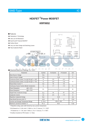 KRF9952 datasheet - HEXFET Power MOSFET