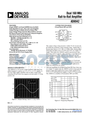 AD8042ARZ-REEL7 datasheet - Dual 160 MHz Rail-to-Rail Amplifier