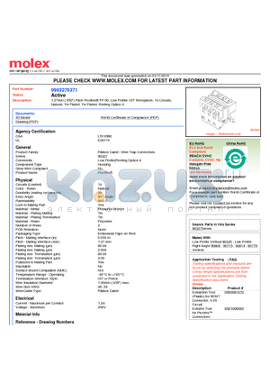 90327-0314 datasheet - 1.27mm (.050) Pitch Picoflex^ PF-50, Low Profile, IDT Receptacle, 14 Circuits, Natural, Tin Plated, Tin Plated, Reeling Option A