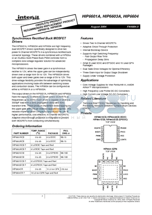 HIP6601A datasheet - Synchronous Rectified Buck MOSFET Drivers