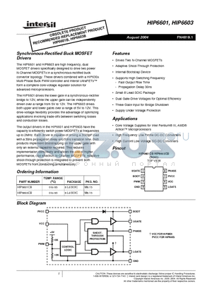 HIP6601CB datasheet - Synchronous-Rectified Buck MOSFET Drivers