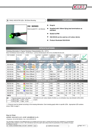 352-501-04 datasheet - PANEL INDICATOR LEDs - 6.35mm Mounting