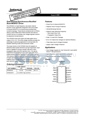 HIP6602 datasheet - Dual Channel Synchronous-Rectified Buck MOSFET Driver