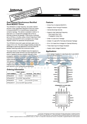 HIP6602A datasheet - Dual Channel Synchronous Rectified Buck MOSFET Driver