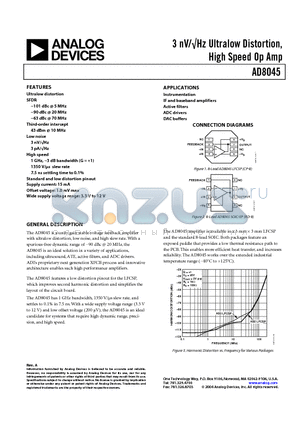 AD8045ARD-REEL datasheet - 3 nV/Hz Ultralow Distortion, High Speed Op Amp