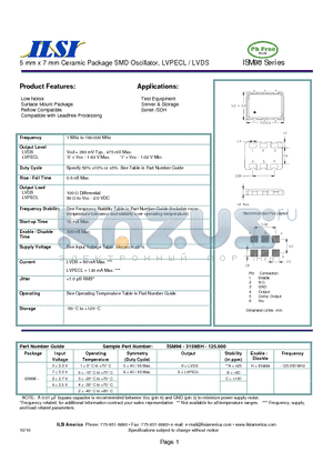 ISM98-3369AH-125.000 datasheet - 5 mm x 7 mm Ceramic Package SMD Oscillator, LVPECL / LVDS