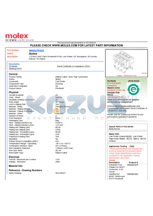 90327-0322 datasheet - 1.27mm (.050) Pitch Picoflex^ PF-50, Low Profile, IDT Receptacle, 22 Circuits, Natural, Tin Plated