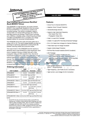 HIP6602BCRZA-T datasheet - Dual Channel Synchronous Rectified Buck MOSFET Driver