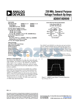 AD8048AR-REEL datasheet - 250 MHz, General Purpose Voltage Feedback Op Amps