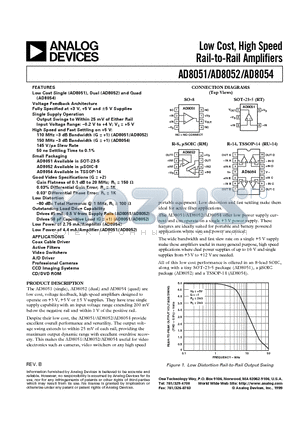 AD8051ART-REEL datasheet - Low Cost, High Speed Rail-to-Rail Amplifiers