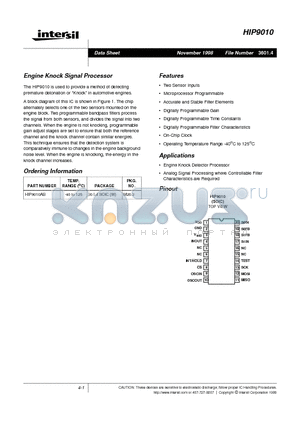 HIP9010AB datasheet - Engine Knock Signal Processor